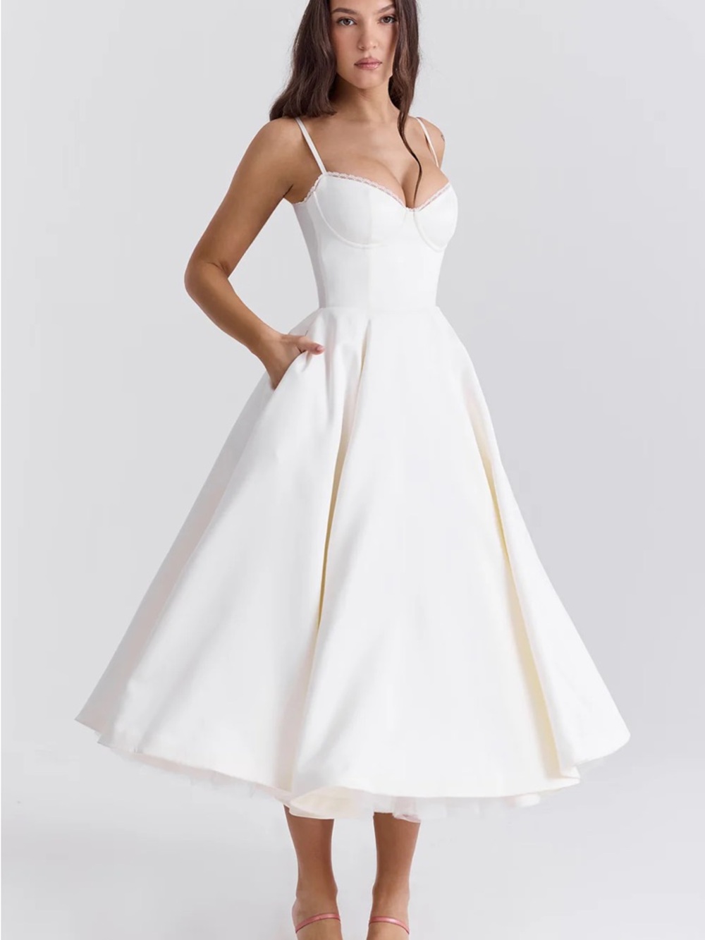 White Blue Fit-and-Flare Midi Dress